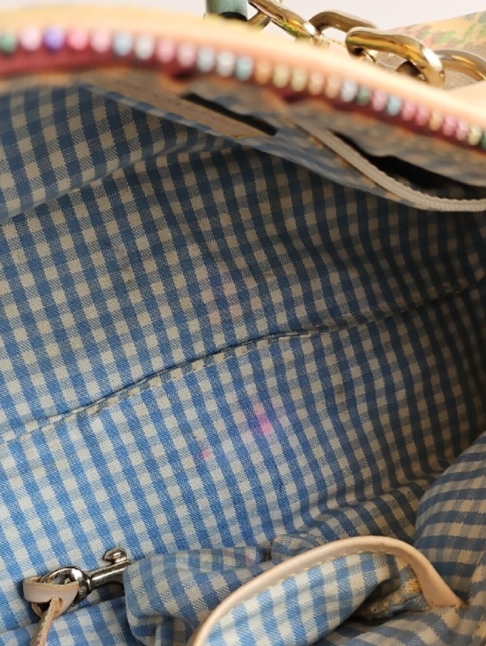 Dooney & Bourke Multicolor Plaid Satchel with Teal Trim and Pink Heart Charm - Picture 8 of 13